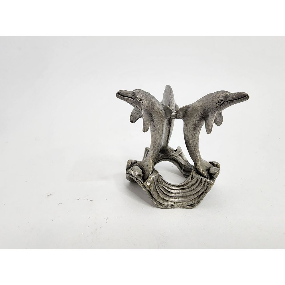 Pewter Dolphin Paperweight Holder with Rhinestones Sunglo 1993 - Picture 3 of 8